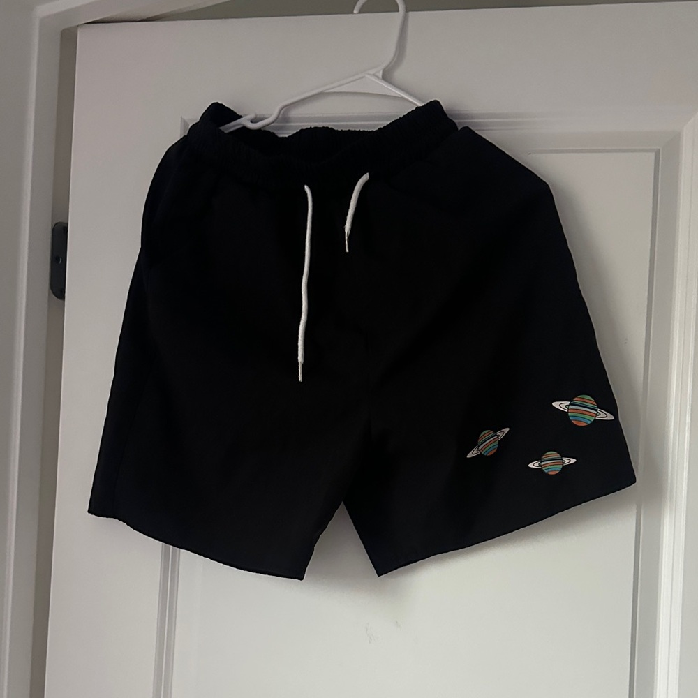 Black Shorts with Planet Embroidery